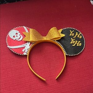 Pirate Themed Mouse Ears with Gold Bow